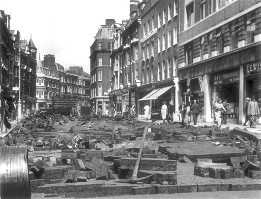 Photo:Road works in Marylebone High Street during the 1950s. Photograph by H Rose